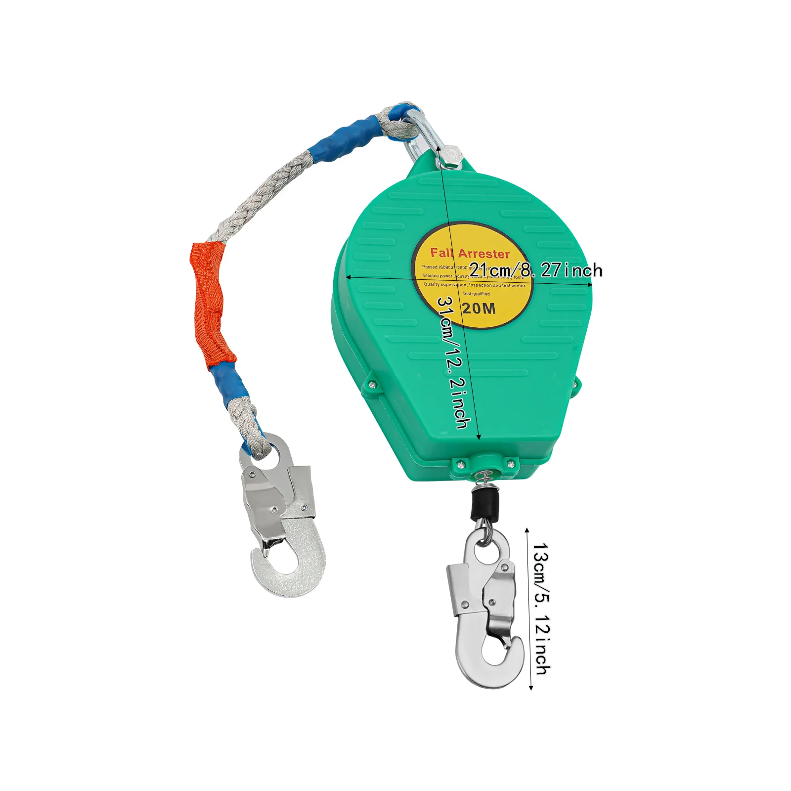 65.62 ft Self-Retractable Fall Arrester, Fall Arrester Fall Protection Equipment for Aerial Work, Max Load 150 kg (20m, Green)