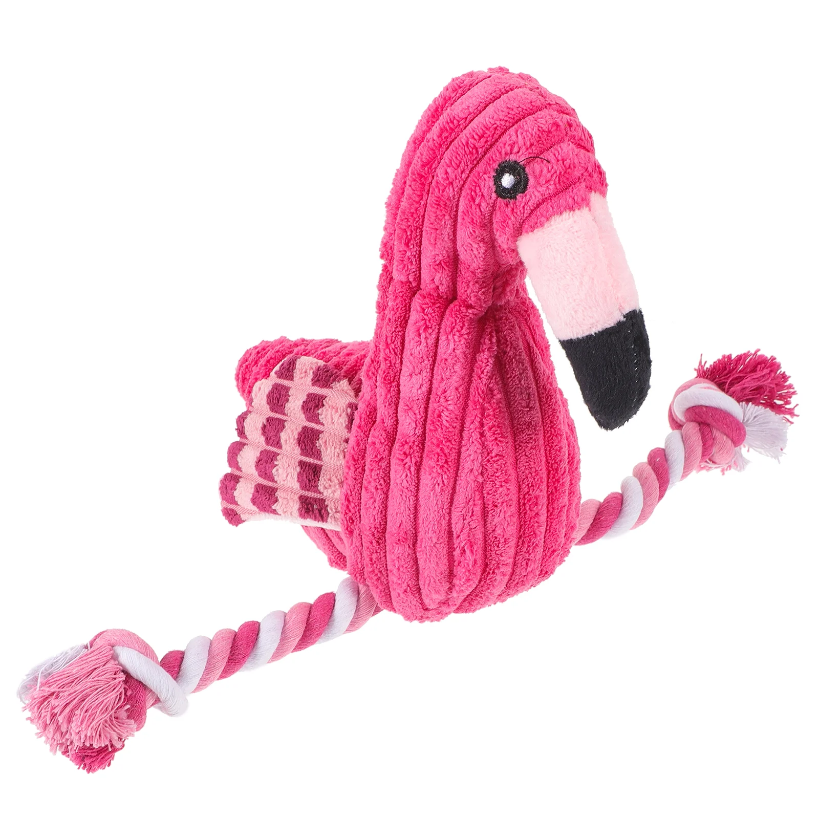 Pet Squeak Rope Toy Corduroy Plush Flamingo Shape Teeth Clean Stuffed Interactive Toy (Pink) Squeaky Toy for Dogs