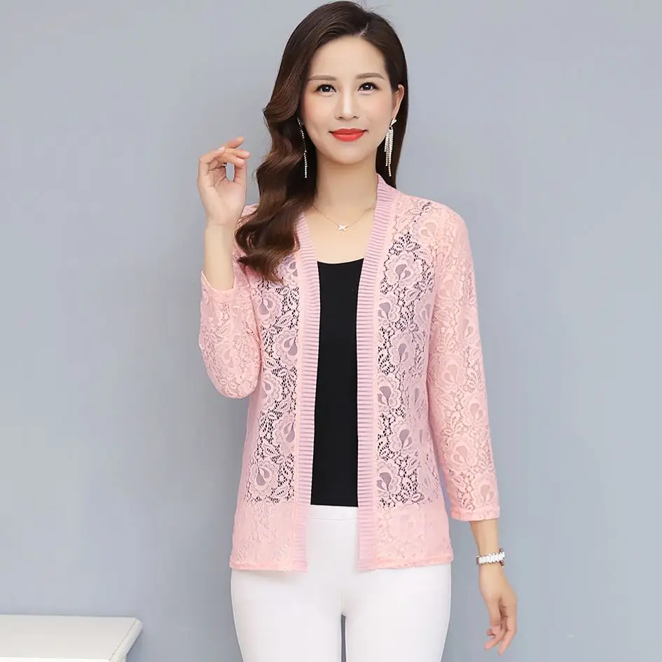 Lace Cardigan Sunscreen Jacket Thin Coat Summer New Women's Cardigan Medium Long Outer Long Sleeve Shawl Air Conditioning Shirt