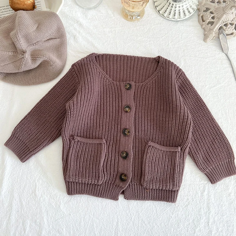 0-3Yrs Newborn Kids Baby Boys Girls Long Sleeve Solid Color Knit Cardigan Coat Infant Girls Boys Children Clothes Sweater Coat