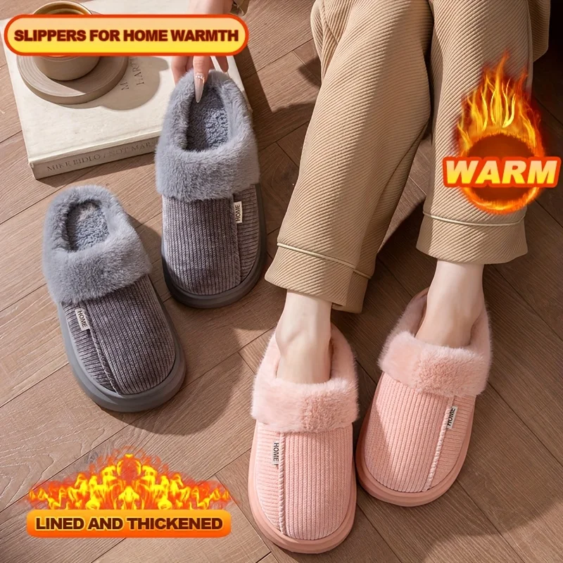 

Winter couple Indoor EVA Home Slippers Plush Lined Cotton Shoes Thick Sole Warm soft Cozy Anti Slip cloud Footwear Men And Women