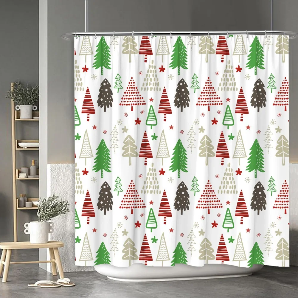 Christmas Shower Curtain Santa Claus Snowman Moose Cartoon Christmas Tree Winter Home Polyester Fabric Bathroom Decor Curtains