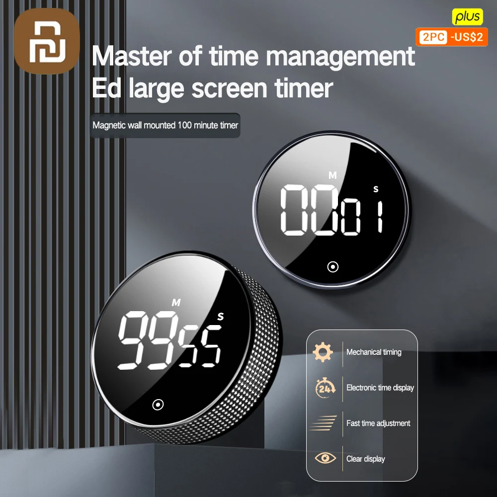 XIAOMI Magnetic Kitchen Timers Digital Timer Cooking Shower Study Stopwatch LED Counter Alarm Remind Manual Electronic Countdown