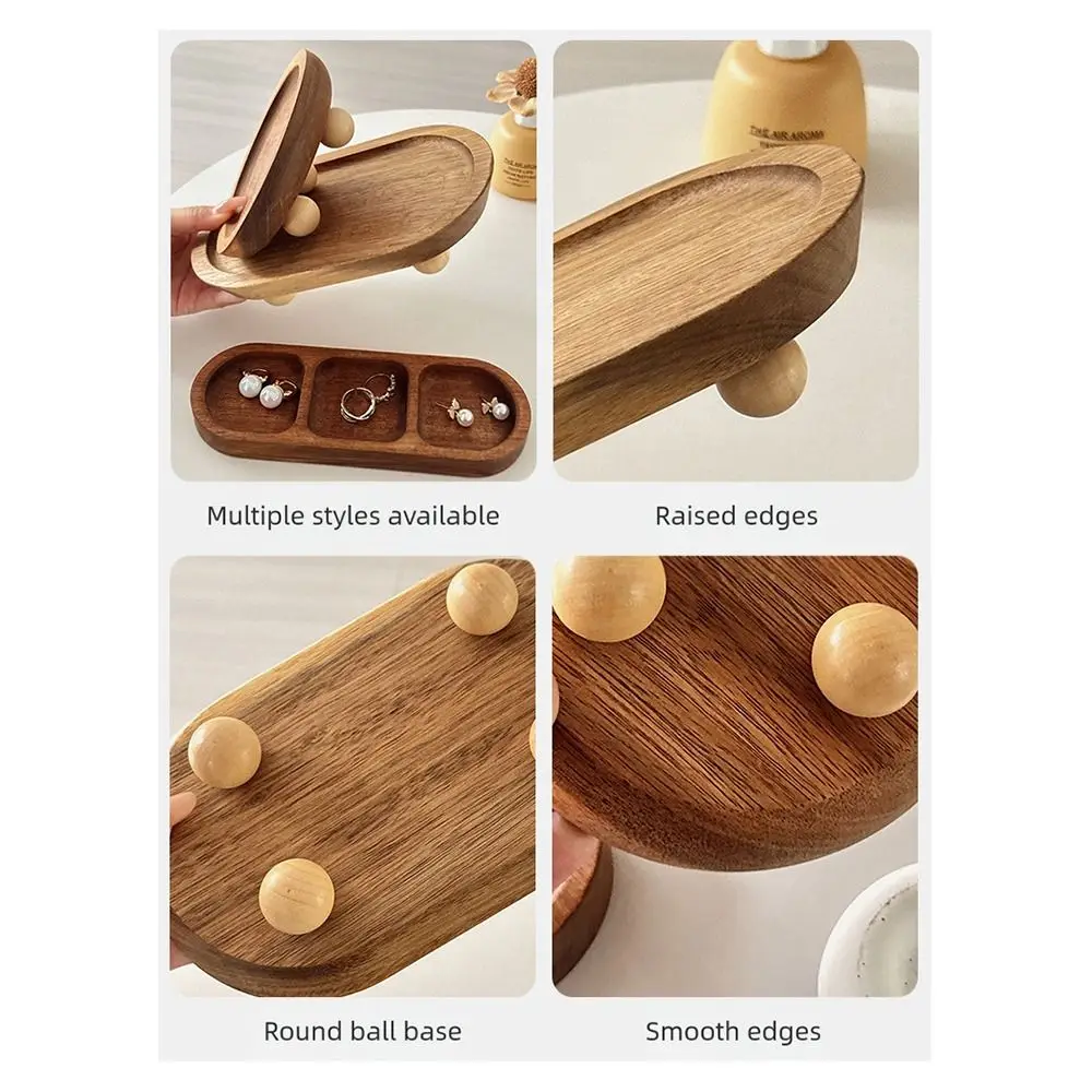 صواني عرض المجوهرات البنية، زخرفة سطح المكتب البيضاوية المستديرة، حامل قاعدة خشبية، منظم العطور، رف تخزين الشموع الخشبية #5