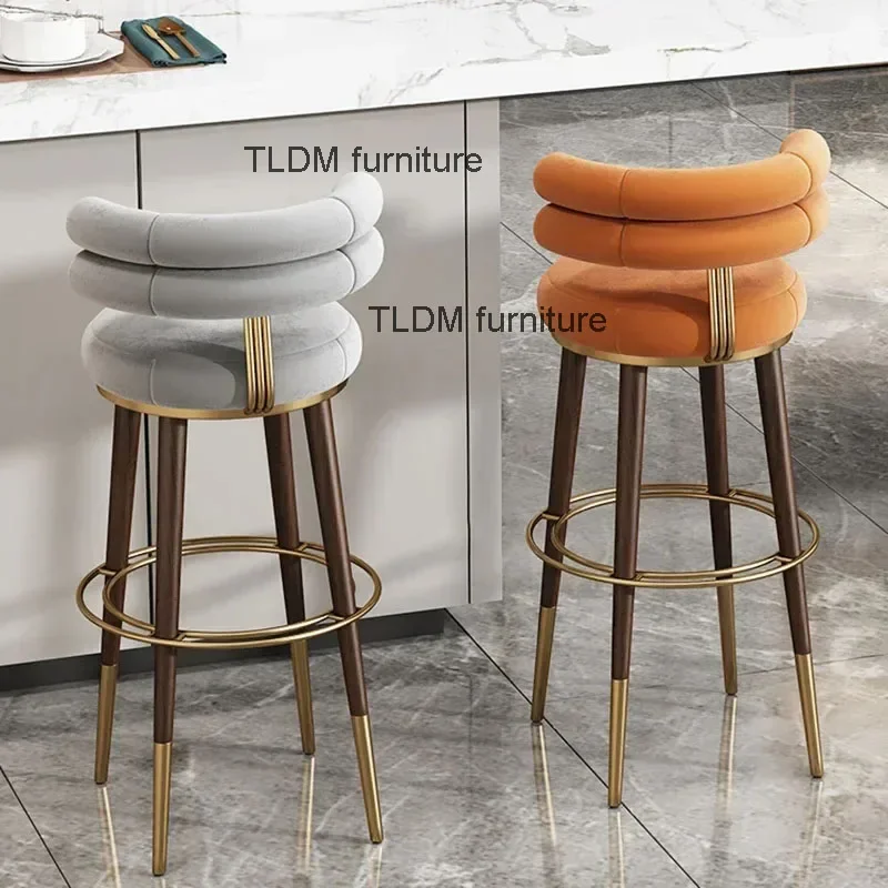 

Luxury Stainless Steel Rotating Bar Chair Italian Fabric High-foot Bar Chairs for Kitchen Modern Minimalist Home Back Bar Stools