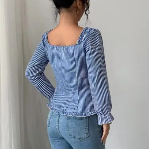 

Y2K Spicy Girl Striped Long Sleeve Shirt Women's Daily Clothing Temperament Commuting Autumn New Female Fashion Blouses