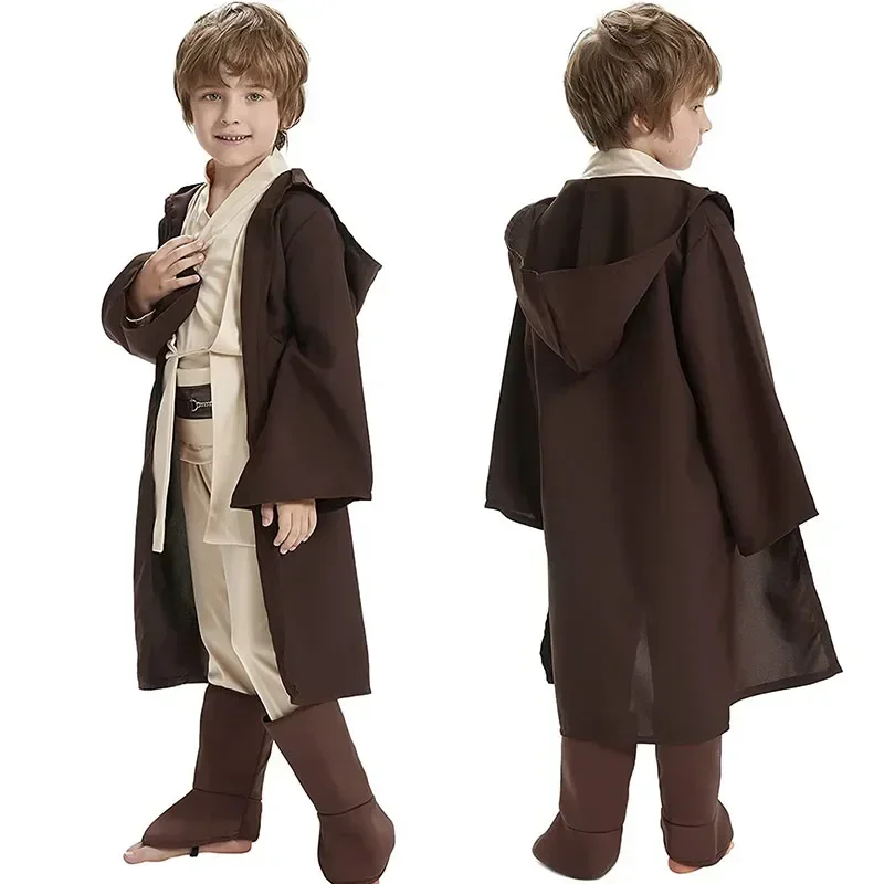 Disfraz de Star Wars Obi-Wan Kenobi para niños, Cosplay de guerrero Jedi, capa con capucha, traje, disfraces de fiesta de Halloween para niños