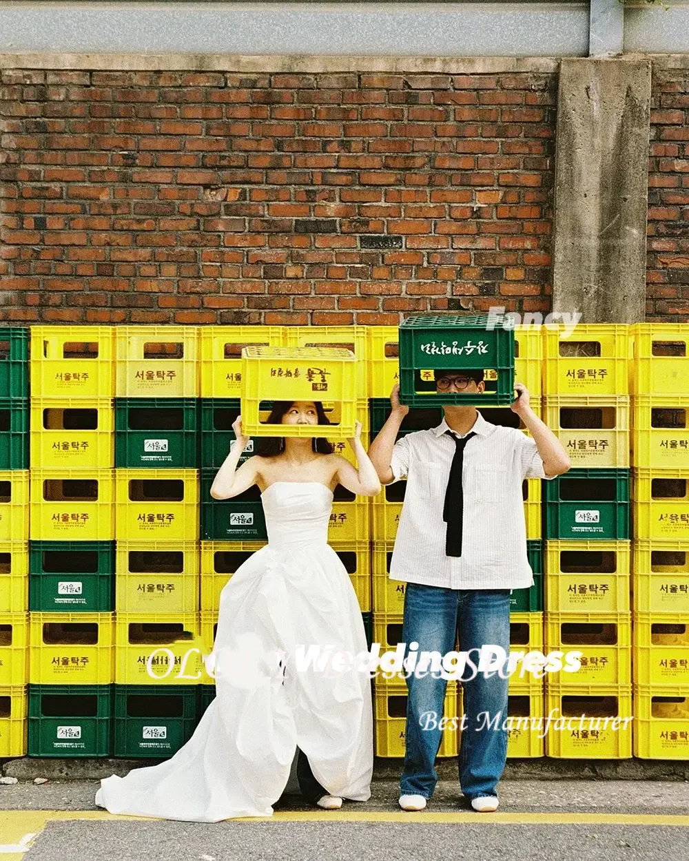 OLOEY Modern Strapless Irregular Level Korea Dress PhotoShoot Short Taffeta Bridal Gowns Customized Corset Back 2025