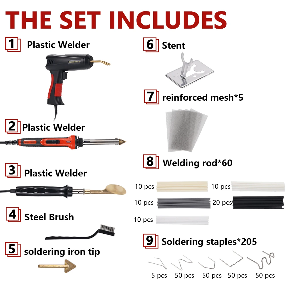 2 In 1 Plastic Welding Repair Kit Hot Stapler Gun For Car Bumper Crack Repair With Smoothing Head Welding Rods Consumables 21Pcs