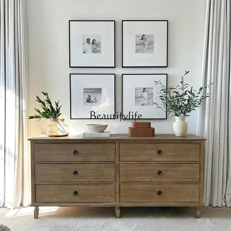 

American bedroom solid wood retro storage wall side cabinet storage aisle storage cabinet