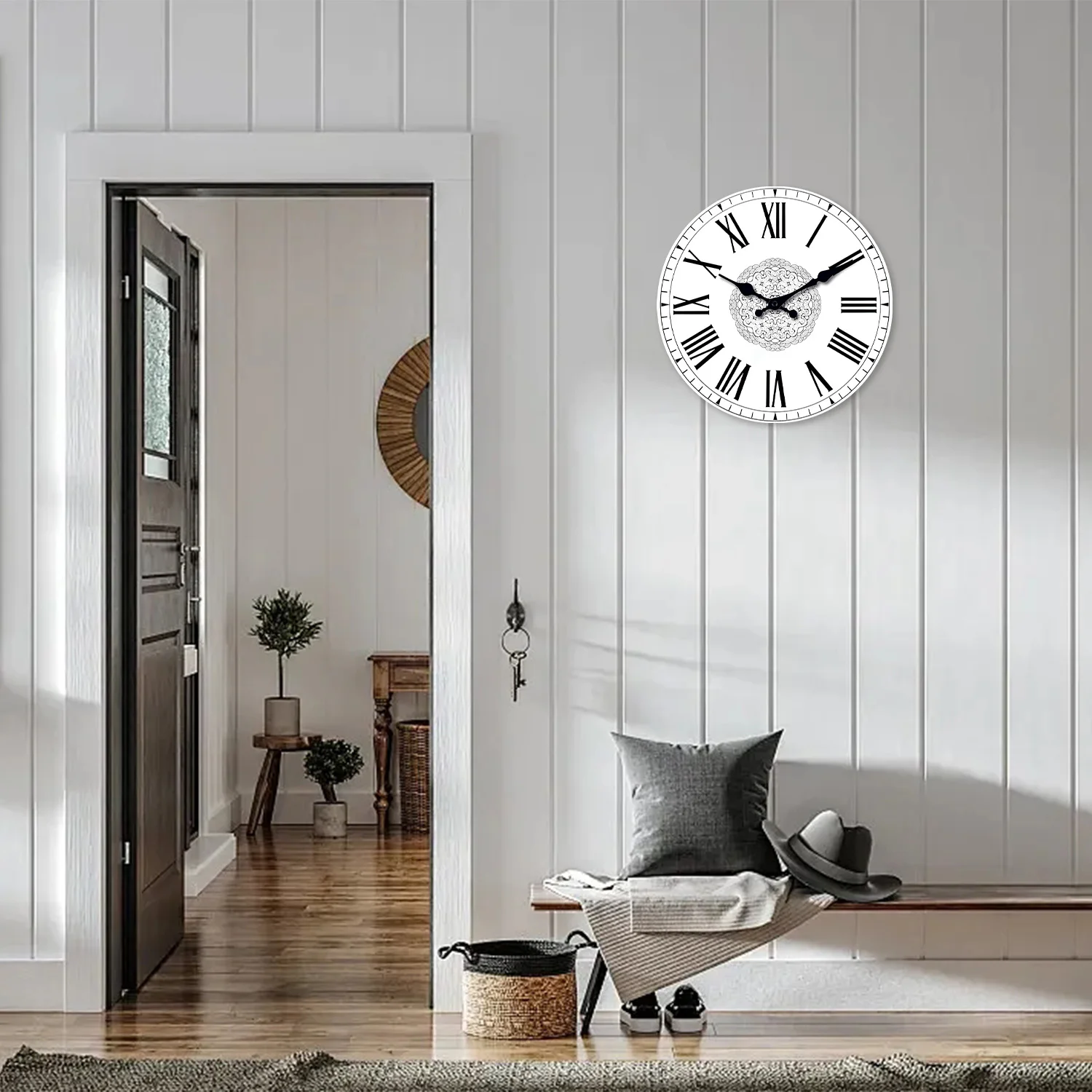 Retro Simple Roman Numeral Pattern Wooden Wall Clock Living Room Bedroom Kitchen Home Decoration Wall Clock Silent Quartz Clock Holiday Gift 10 Inches 12 Inches 14inch 16inch (No Battery)