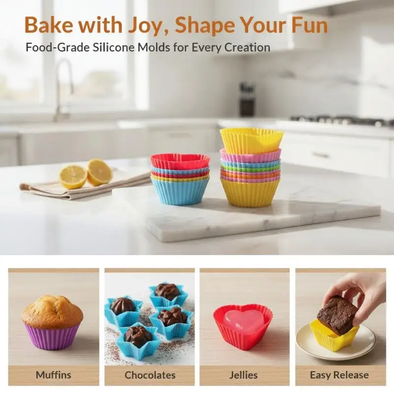 3Pcs Oven Safe Nonstick Silicone Cupcake Molds Reusable Muffin Baking Liners for Home Party DIY Dessert Baking Supplies