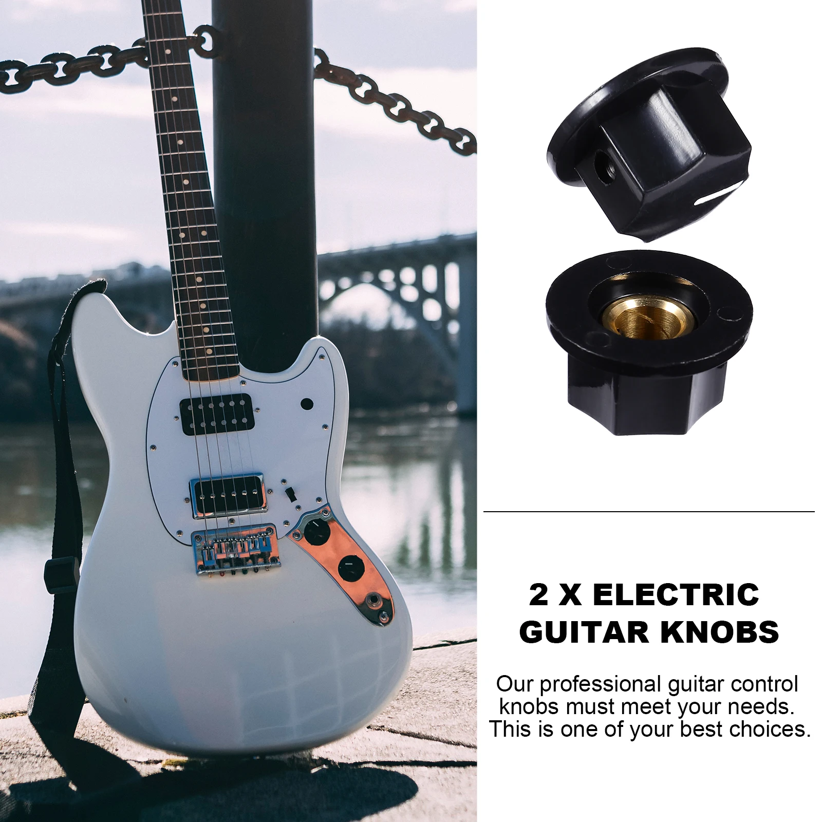 

2 Pcs Electric Guitar Knob Machine Heads Knobs Tuning Volume Tone Control Black and