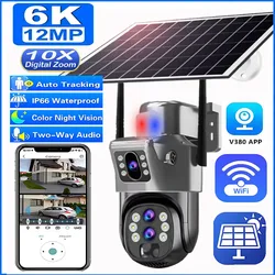 6K 10X Zoom WiFi Outdoor Solar Camera Three Lens 12MP HD Night Vision PTZ Surveillance PIR Auto Tracking Wireless Network Cam