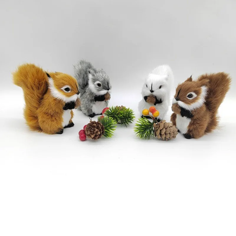 Mini Plush Simulation Squirrel Furry Squirrel Figurines Miniatures Squatting Animal Model Party Kid Gift Home Table Decorations