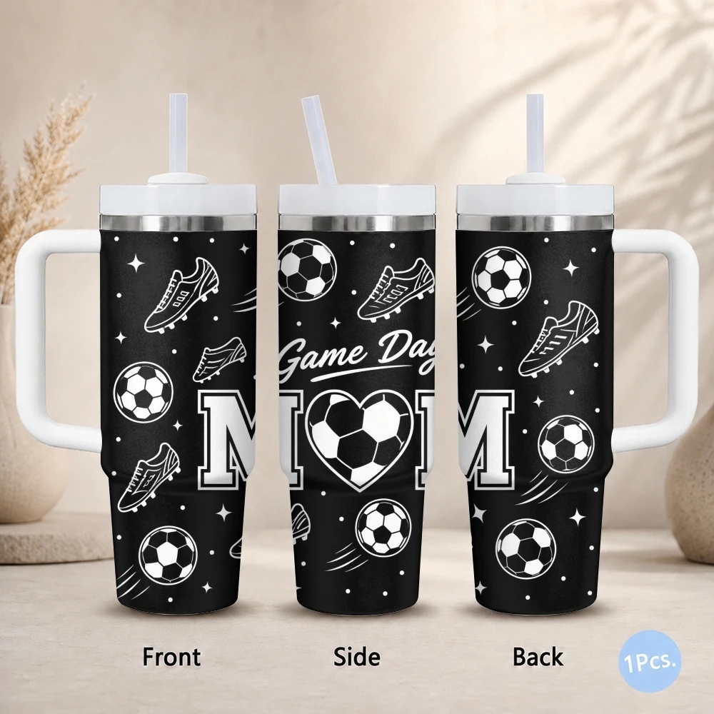 

Soccer Mom Design Vacuum Flasks 40oz Stainless Steel Insulated Tumbler with Handle Straw Lid Leakproof Travel Mug