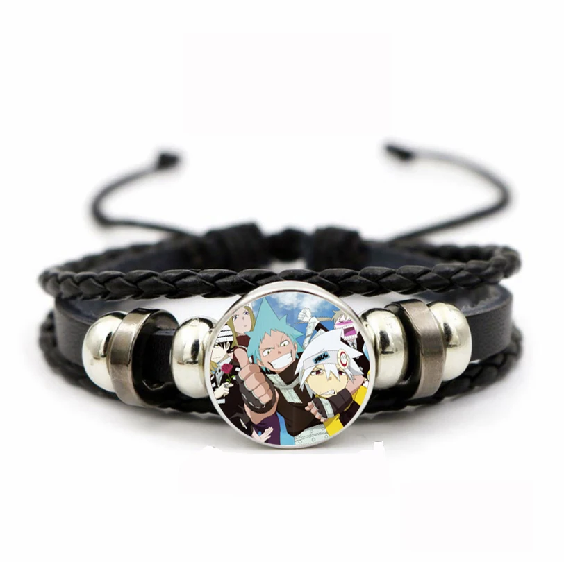 

Teenager Adjustable Wristband Jewelry Leather PU Woven Bracelet Time Gem Wristband For Anime Soul Eater Braided Bangle