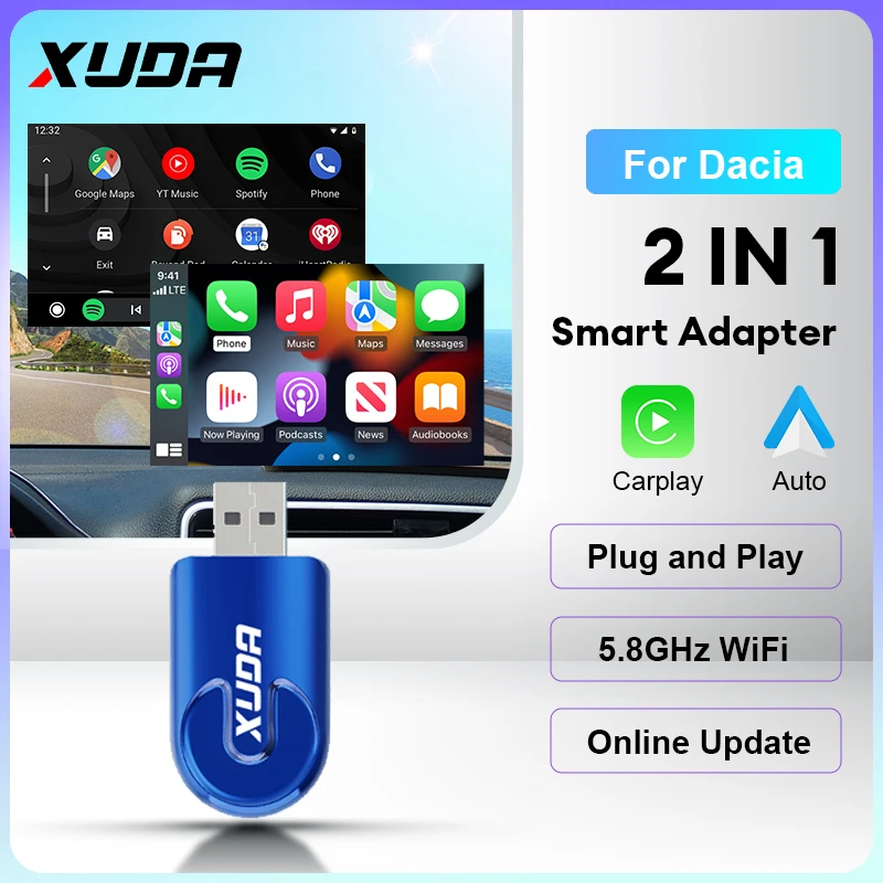 XUDA Mini  2 in 1 Wired to Wireless Carplay 5G Wif & Bluetooth 5 Android Auto For Dacia Sandero Sandero Stepway Jogger Logan MCV