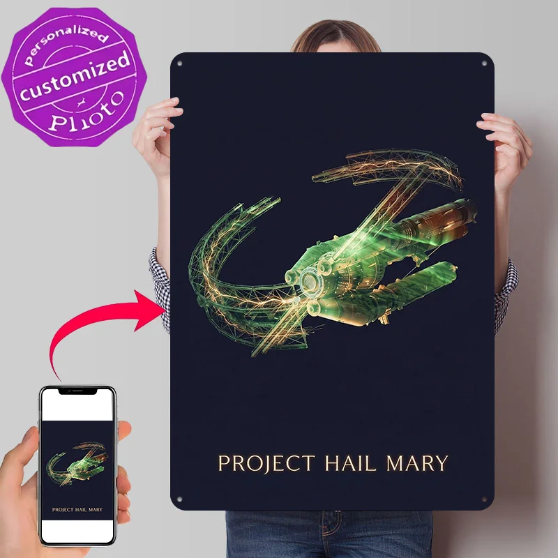Project Hail Mary Spaceship Poster Retro 3D Printed Metal Signs Customized Wall Hanging Gift for Living Room Decoration Items