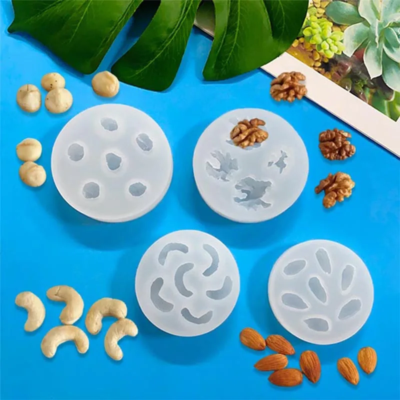 Nuevo 3D nueces sólidas anacardos almendra nuez avellanas molde de silicona simulación comida y fruta molde para hornear
