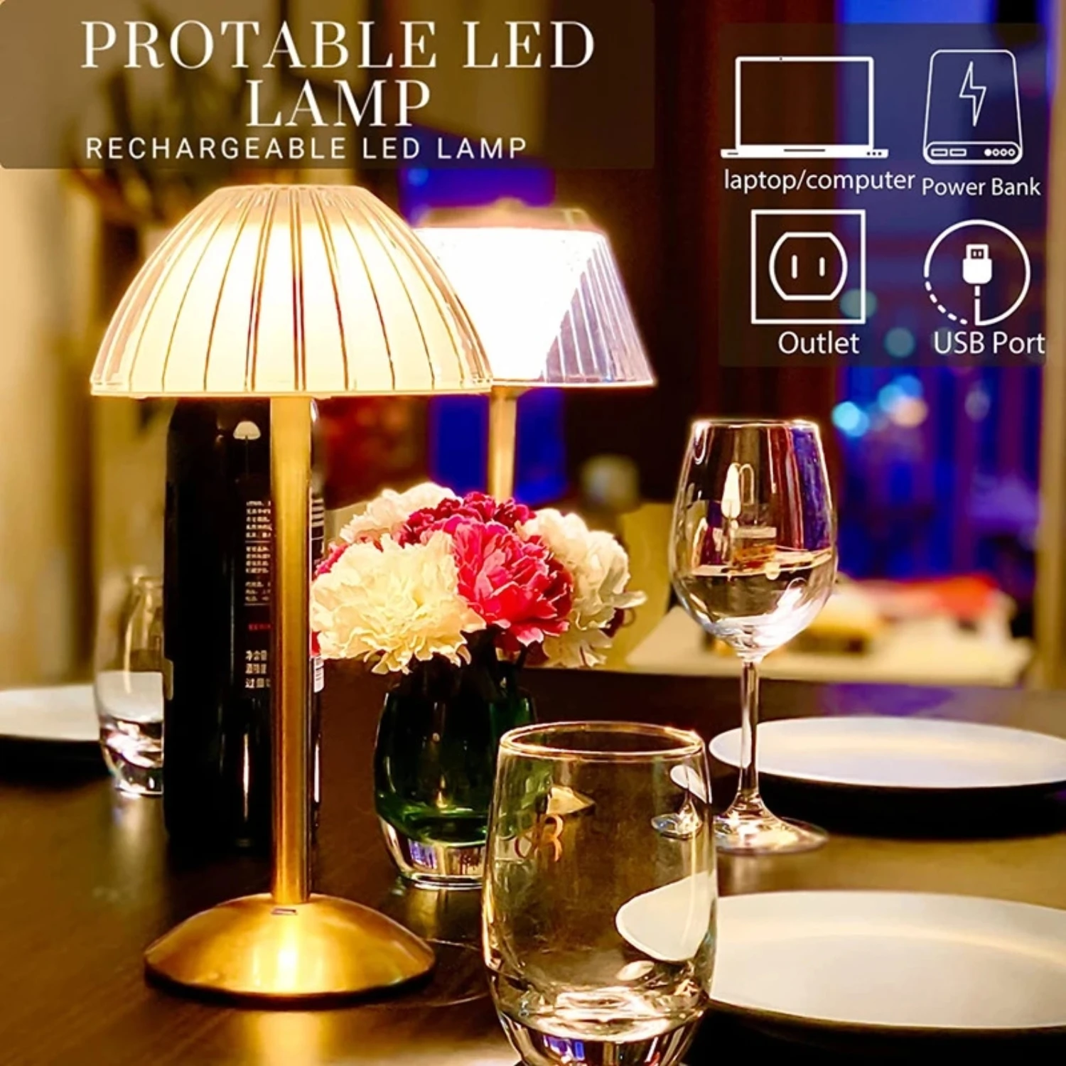 New Elegant, Modern, and Stylish Portable Wireless LED Touch Sensor Table Lamp - Rechargeable Night Light with Adjustable Soft G