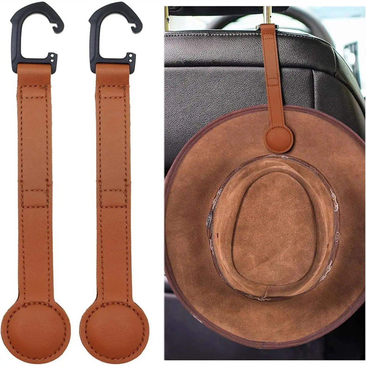 2026 Trend 2 Pack Cowboy Hat Holder for Truck, Pu Leather Magnetic Cap Clip, Truck Car Seat Hat Organizer Accessories
