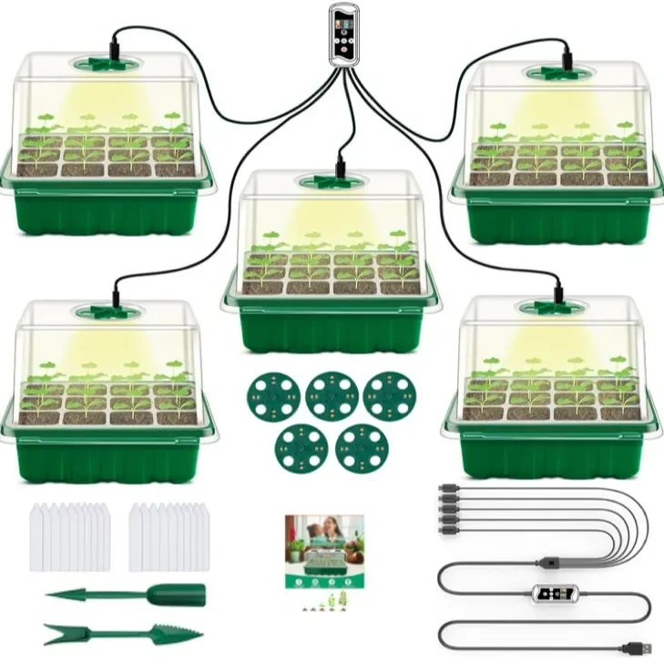 일체형 성장 조명이 포함된 12홀 종자 스타터 트레이 식물 | 가정용 온실 사용 및 식물 재배 프로젝트에 적합한 육묘용 냄비