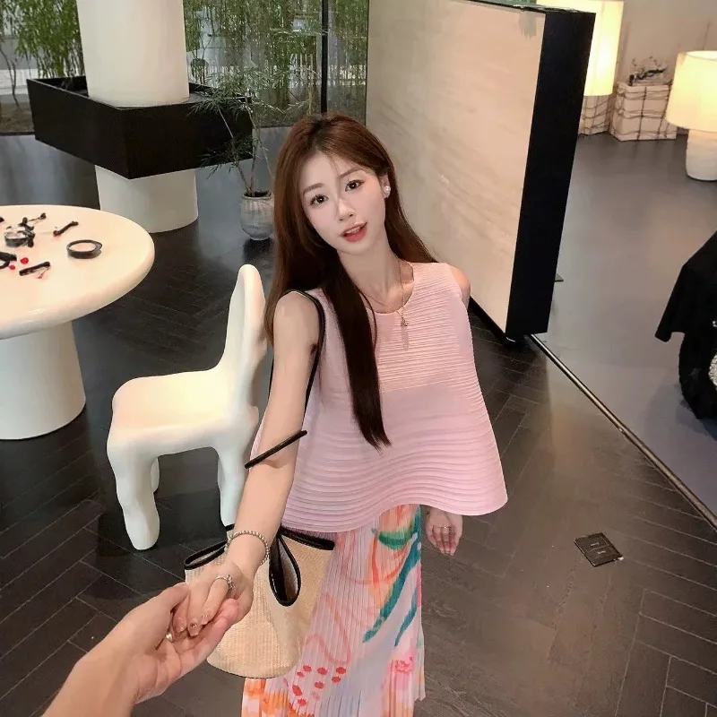 Miyake Pleated Printed Skirt 2026 High-end Skirt Spring Summer New Jupe Age-reducing Printed Fishtail Skirt Women's Clothing