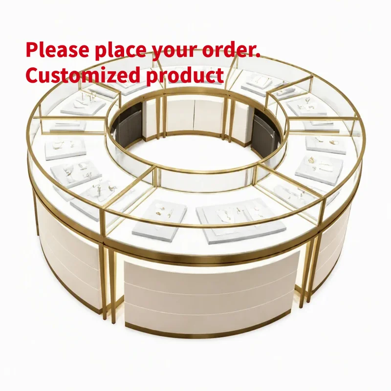 custom.Custom Walnut Wood Jewelry Display Circular Central Showcase Turnkey Store Fixtures Retail Interior Design