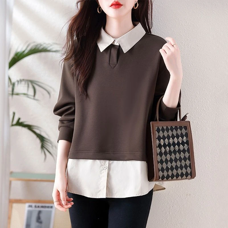 Splicing Baggy Sweatshirt for Women Casual 2000s Novelty Long Sleeve Aesthetic Y2k Vintage New in Designer Woman Pullover Tops