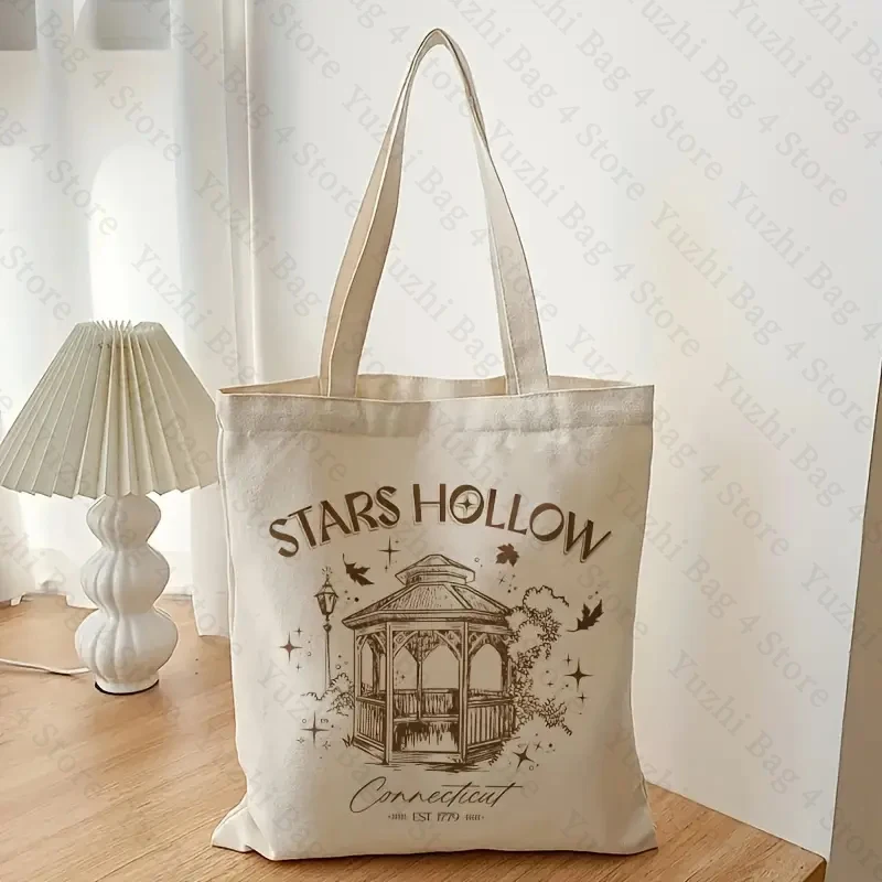 Stars Hollow Pattern Canvas Shopping Bag Portable Shoulder Bag for TV Drama Lover Trendy Large Capacity Tote Bag Trend