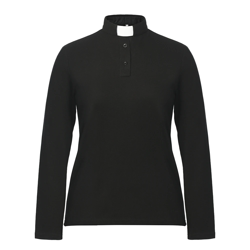 Camisa de clero para mulheres, gola de aba de pastor, camisa polo de manga curta, uniforme de clero