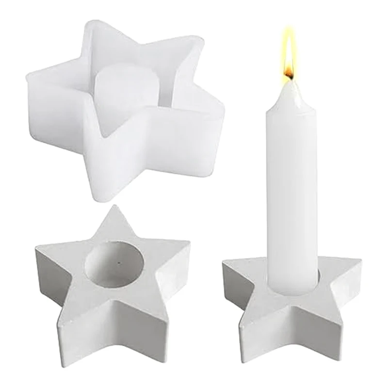 4PCS Silicone Mould Candle Holder DIY Silicone Candle Moulds Stars Resin Holder Silicone Mould Holiday Mould Candle Holder