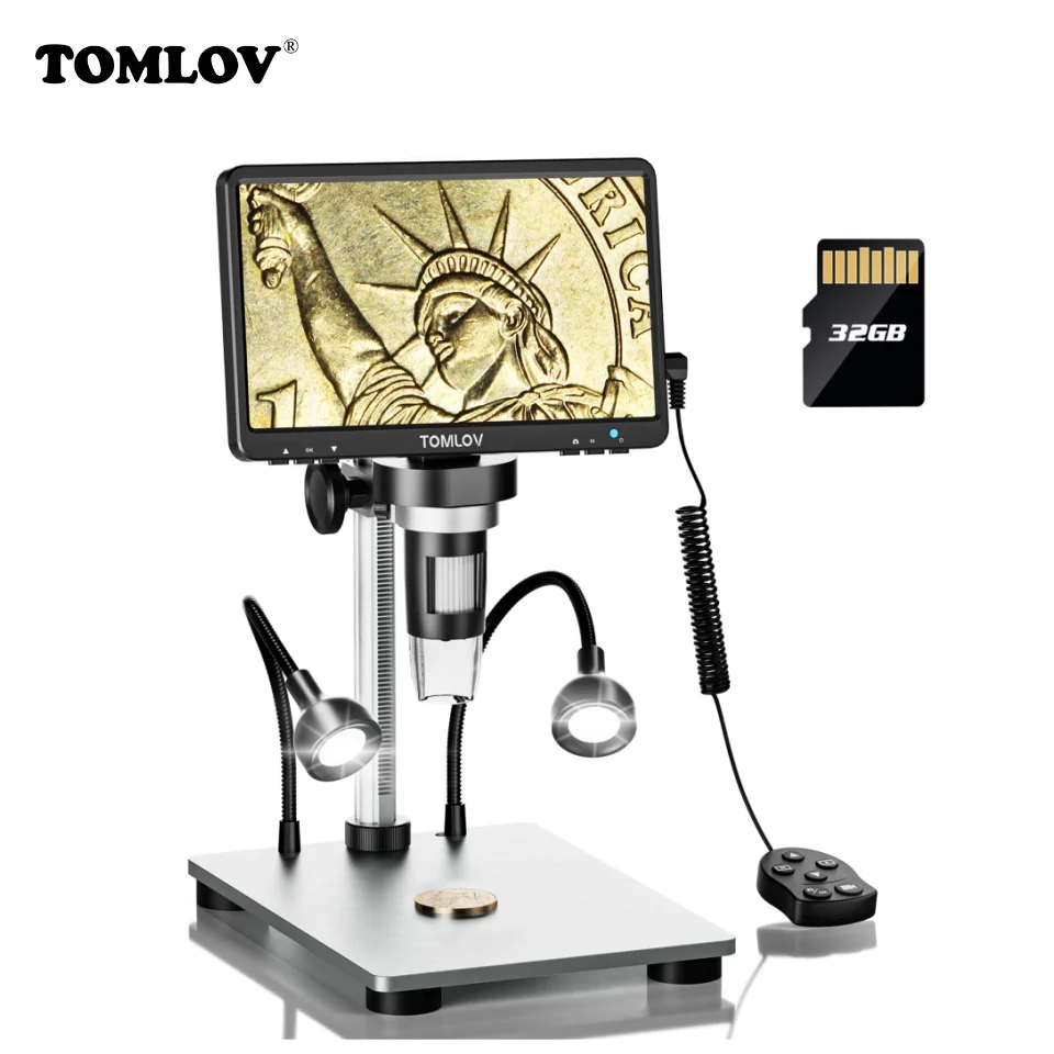 TOMLOV-microscopio Digital profesional DM9, pantalla ajustable LCD de 7 \