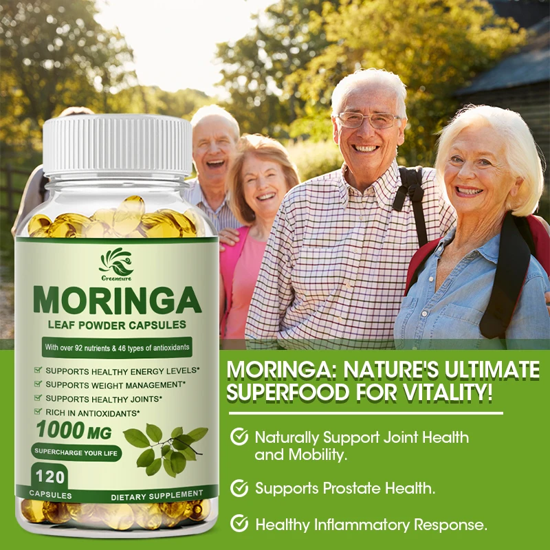 Moringa Oleifera 60/120 Capsules - 100% Pure Leaf Powder - Non GMO and Gluten Free - Complete Green food Supplement