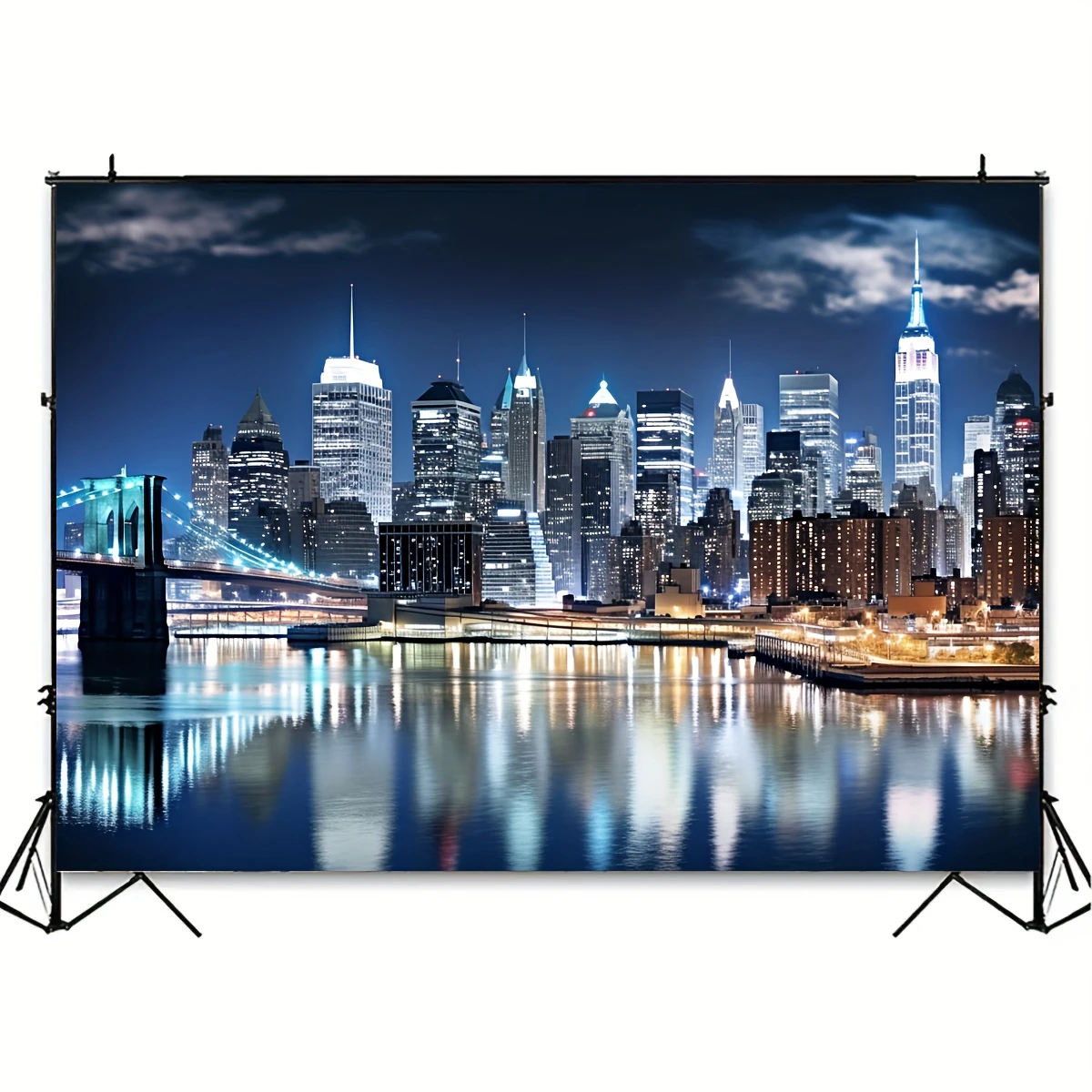 1 New York Manhattan Night Skyline LED Lighting Skyscraper Video Studio Decoration - City Wall Art Banner