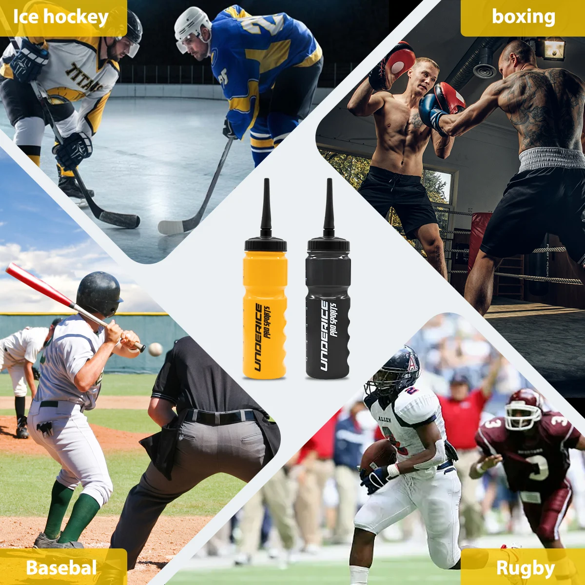 Buz hokeyi su şişesi hokey şişesi 1000ML BPA ücretsiz hokey ekipmanları için buz hokeyi futbol Lacrosse şişe hokey aksesuarla