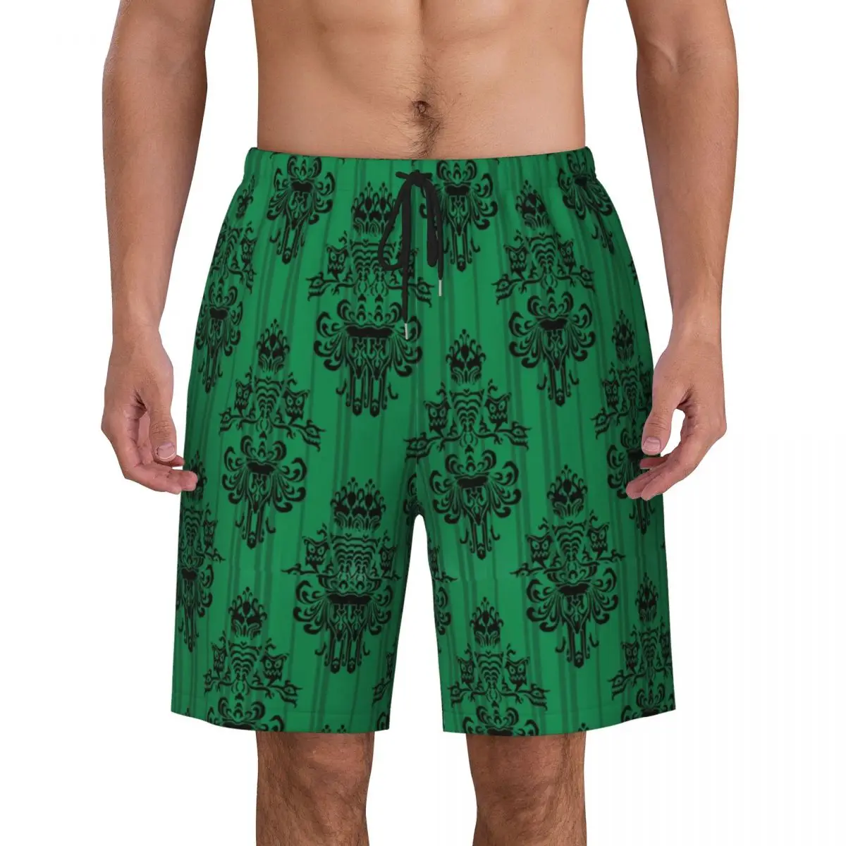 Gestreepte Muren Van Spookachtige Huizen Board Shorts Heren Mode Strand Shorts Slips Halloween Spook Snel Droog Zwembroek