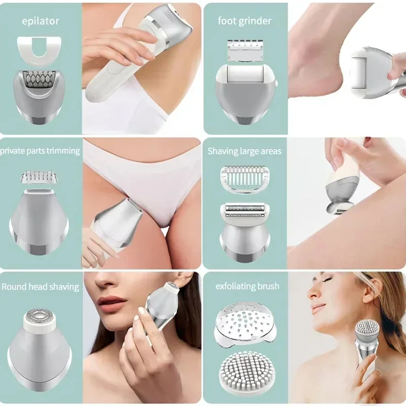 Epilator for Women 7-in-1 Hair Removal Trimmer Rechargeable Lady Shaver for Legs Arms Face Bikini Area Electric Razors Kit