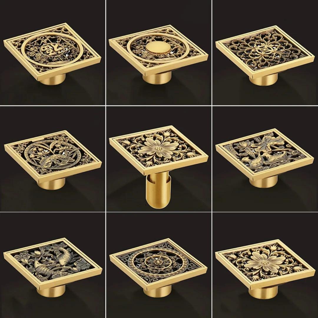 10X10 CM Floor Drains Antique Bronze Brass Shower Floor Drain Bathroom Deodorant Square Floor Drain Strainer Cover Grate Waste