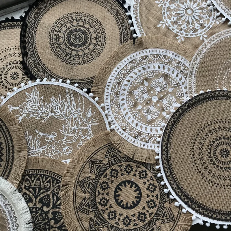 Home Textile Products Bohemian Retro Table Mat Hand Woven Hemp Plate Mat
