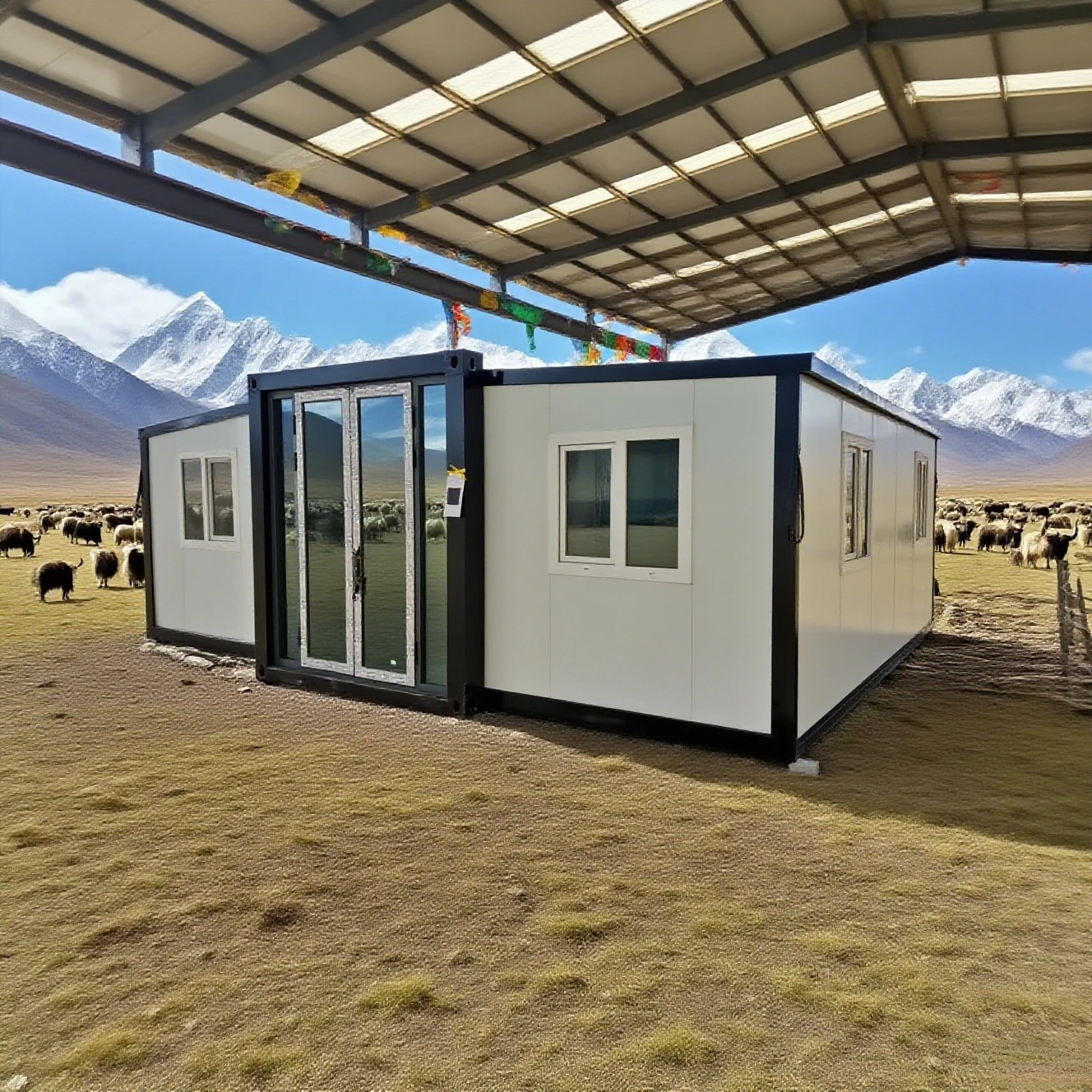Pre-Fabricated 20/40 Foot Double Wing Extension Prefab Expandable Foundation Home for Export