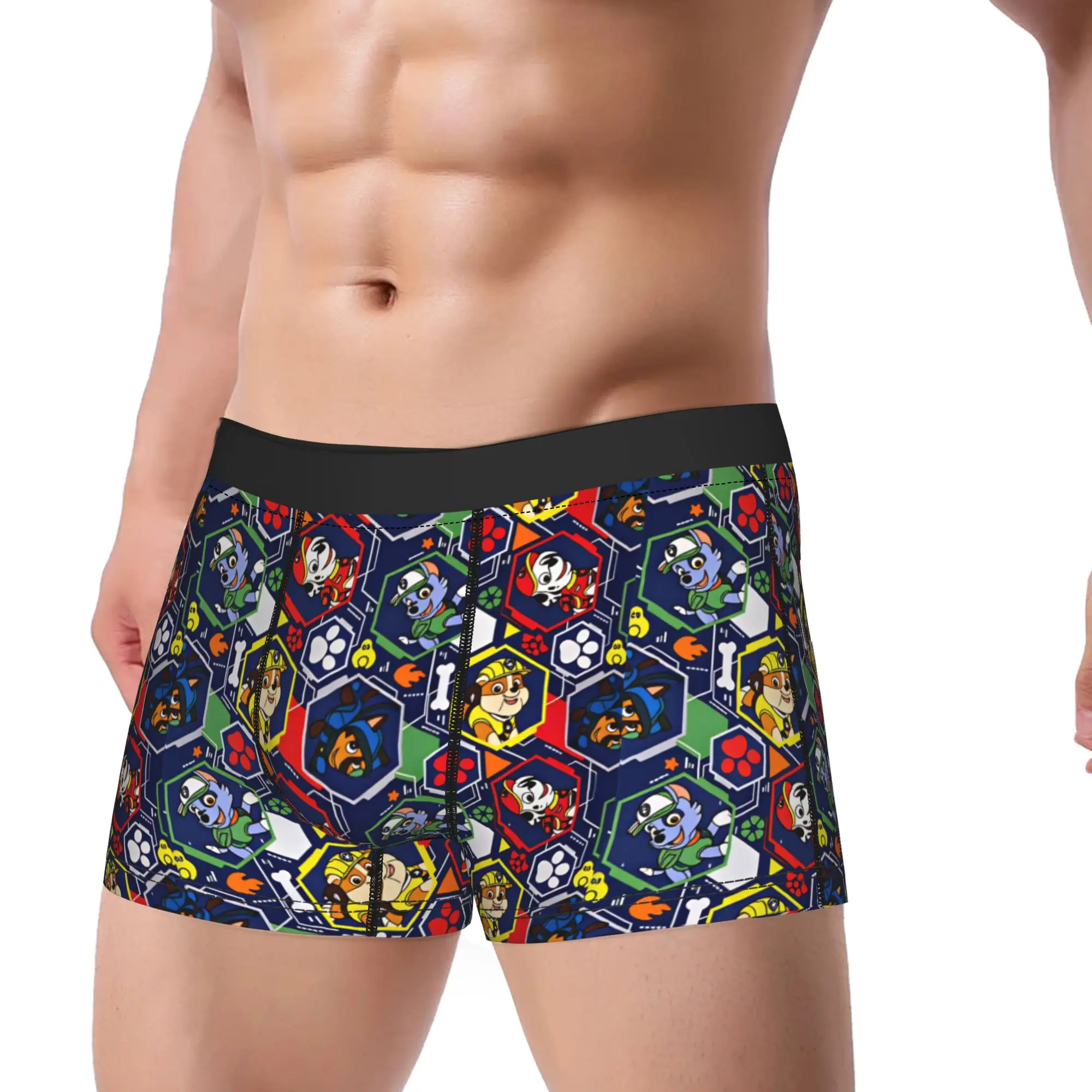 Paw Dogs Hexagon Frame Pattern Underwear  Men Underpants Printing Classic Trunk High Quality Shorts Briefs Large Size