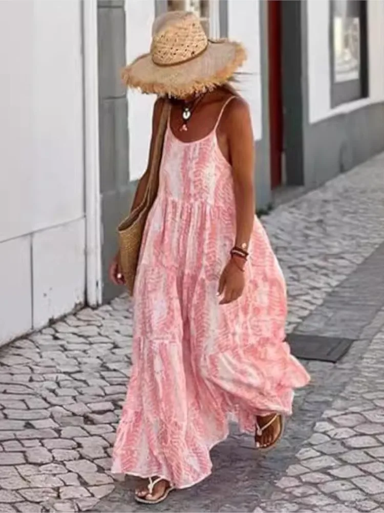 Casual print losse jurk voor dames mode mouwloze spaghetti-jurken dame boho vakantie strandrok dameskleding nieuw