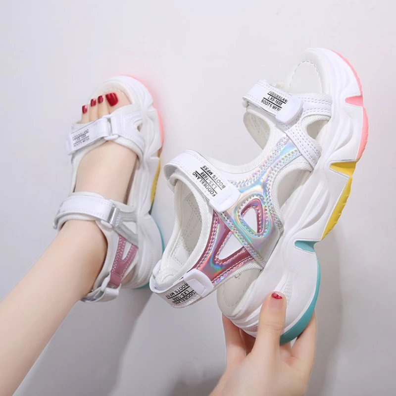 Platform Women Sandals Rainbow Sole Girls Beach Shoes 2022 New Summer Gladiator Sandles for Woman Wedge Sandalias Casual Shoes