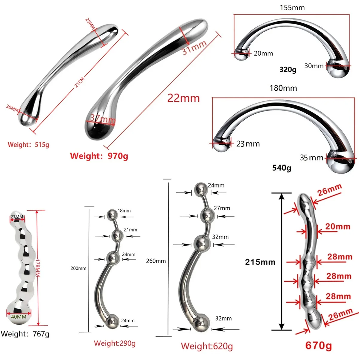 Stainless Steel Double Large Butt Plug Fake Dildo G Spot Metal Anal Beads Plug P-spot Prostate Massager Stick Vaginal Sex Toy