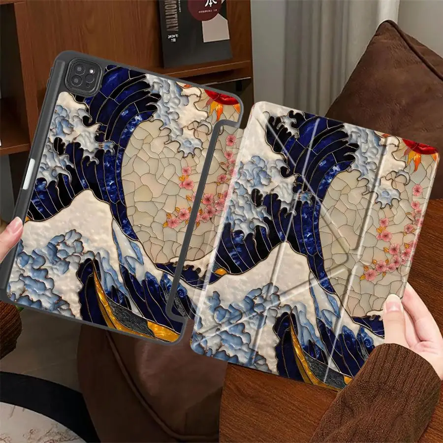 

Чехол-подставка Cartoon Wave для планшетов iPad Pro 2025, Pro 11-го, 10-го, 9-го, 8-го, 7-го поколений, 12.9 дюймов, Mini 6, 7, Air 4, 5, M3, M2, M4, 11 дюймов