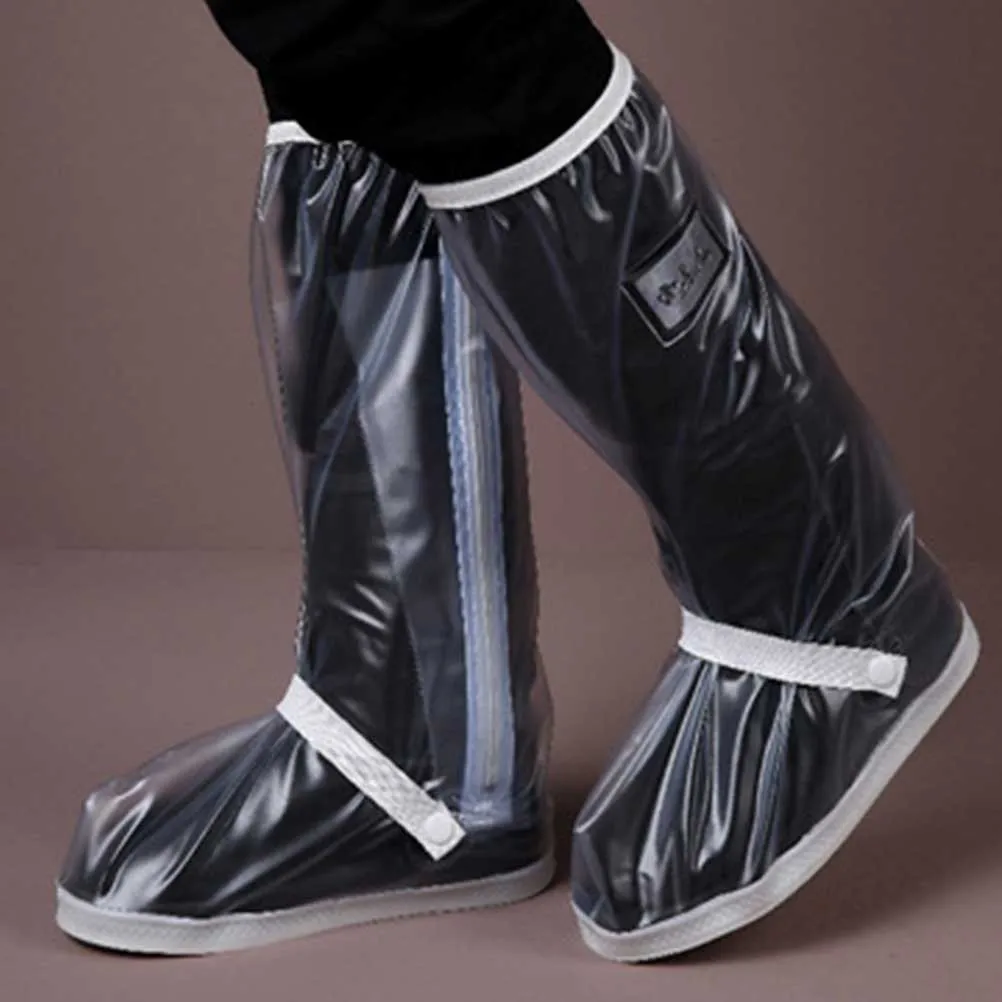 

Waterproof Rain Shoes Covers White Xl Durable PVC Non-Slip Side Zip Buckle Reflective Safe Walking Rain Snow Boots