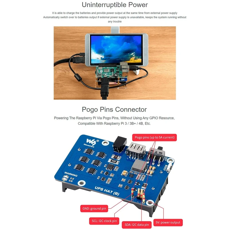 Imagem -04 - Fonte de Alimentação Ininterrupta Waveshare Módulo Ups Kit Hat Rpi Raspberry pi 3b Plus Modelo b 4b Plug ue 5v