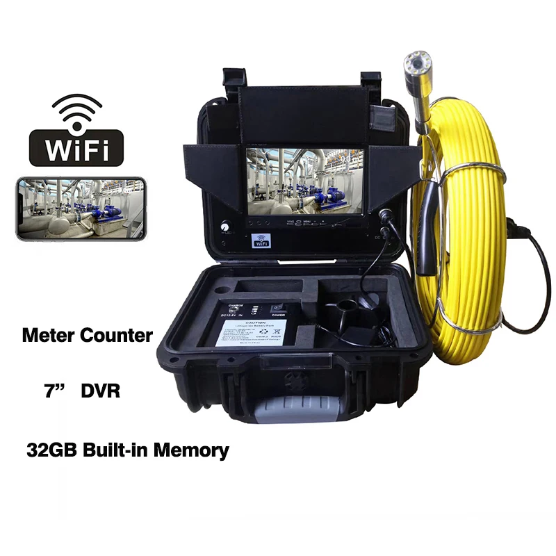 

7" WiFi Meter Counter DVR Recording Function Pipe Inspection Camera IP68 Drain Sewer Pipeline Industrial Endoscope Android/IOS